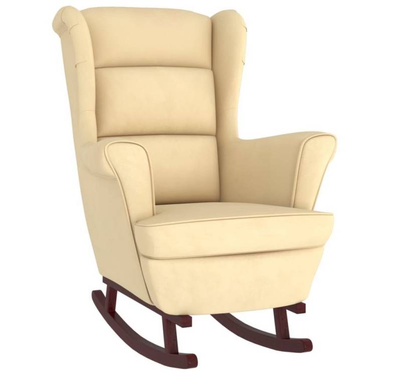 vidaXL Sessel Schaukelstuhl mit Massivholz-Gummibeinen Creme Samt Ohrensessel Sessel von vidaXL