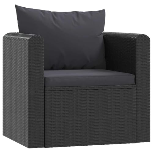 vidaXL Sessel mit Auflagen Gartenmöbel Sofa Lounge Gartensessel Rattansessel Loungesessel Gartensofa Relaxsessel Poly Rattan Schwarz von vidaXL