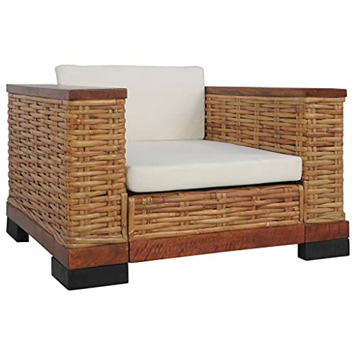 vidaXL Sessel mit Auflagen Rattansessel Loungesessel Wohnzimmersessel Relaxsessel Korbsessel Clubsessel Armsessel Rattanmöbel Braun Natur Rattan von vidaXL