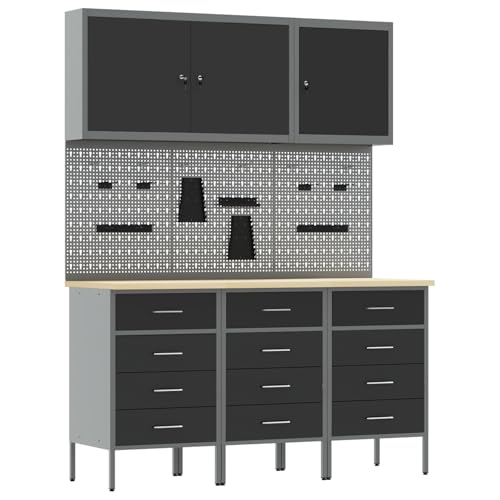 vidaXL 8-TLG. Werkbank-Set Schwarz Stahl von vidaXL