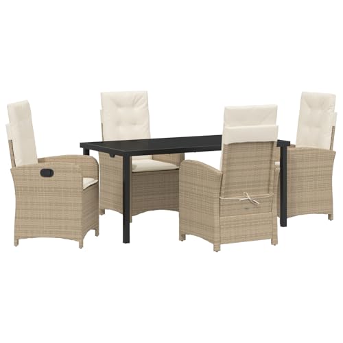 vidaXL Set mit 2 Liegestühlen für den Garten mit cremeweißen Kissen aus beige PE Rattan – Stylische Sitzgelegenheit für draußen mit Verstellbarer Rückenlehne, perfekt für Terrasse oder Rasen von vidaXL