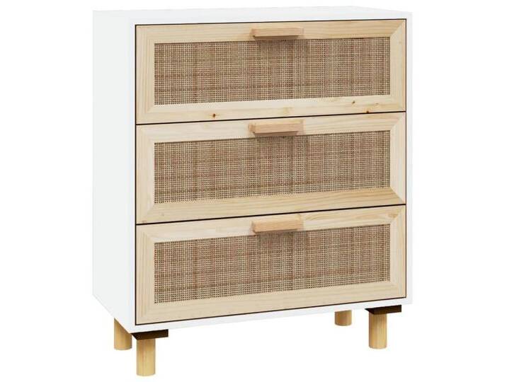 vidaXL Sideboard, Kommode Weiß 60x30x70 cm Massivholz Kiefer und Natur-Rattan von vidaXL