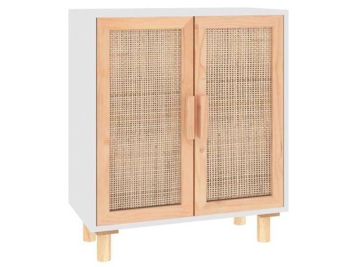 vidaXL Sideboard, Kommode Weiß 60x30x70 cm Massivholz Kiefer und Natur-Rattan von vidaXL