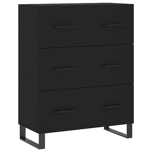 vidaXL Sideboard, Kommode mit 3 Schubladen, Schubladenschrank Wohnzimmerschrank mit Metallfüßen, Schrank Anrichte Beistellschrank, Schwarz Holzwerkstoff von vidaXL