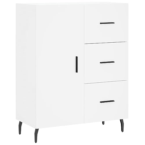 vidaXL Sideboard, Kommode mit 3 Schubladen 2 Fächern, Highboard Wohnzimmerschrank mit Tür Metallfüßen, Schrank Anrichte Beistellschrank, Weiß Holzwerkstoff von vidaXL