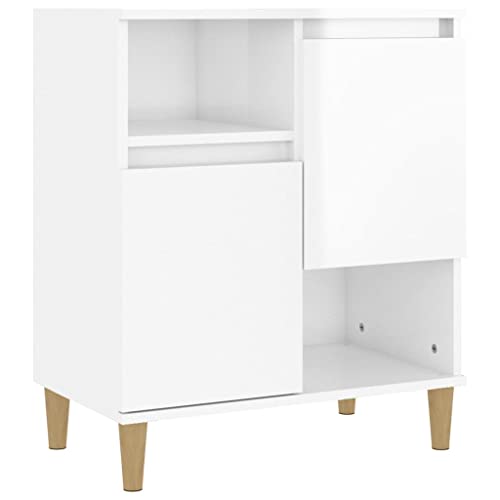 vidaXL Sideboard, Kommode mit 4 Fächern 2 Türen, Highboard Wohnzimmerschrank mit Holzbeinen, Schrank Anrichte Beistellschrank, Hochglanz-Weiß Holzwerkstoff von vidaXL