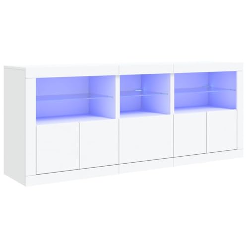 vidaXL Sideboard, Kommode mit viel Stauraum, Highboard Schrank mit LED-Leuchten, Anrichte Beistellschrank Standschrank, Modern, Weiß von vidaXL