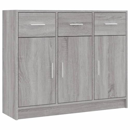 vidaXL Sideboard, Kommode mit viel Stauraum, Mehrzweckschrank Schrank mit Türen Schubladen, Beistellschrank Anrichte Wohnzimmer, Grau Sonoma Holzwerkstoff von vidaXL