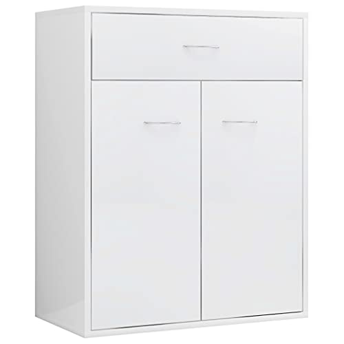 vidaXL Sideboard, Kommode mit viel Stauraum, Schrank mit 1 Schublade 2 Türen, Mehrzweckschrank Anrichte für Wohnzimmer, Modern, Hochglanz-Weiß 60x30x75cm Holzwerkstoff von vidaXL