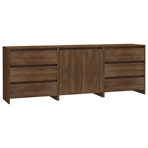 vidaXL Sideboard 3-TLG. Kommode Anrichte Schrank Beistellschrank Mehrzweckschrank Standschrank Flurschrank Wohnzimmer Braun Eichen-Optik Holzwerkstoff von vidaXL