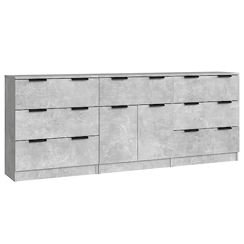 vidaXL Sideboard 3-TLG. Kommode Anrichte Schrank Beistellschrank Mehrzweckschrank Standschrank mit Schubladen Türen Betongrau Holzwerkstoff von vidaXL