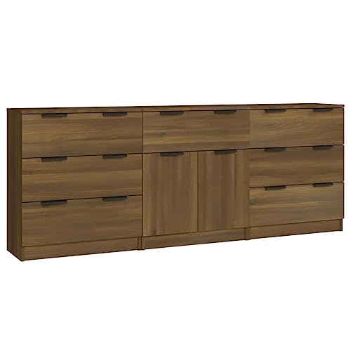 vidaXL Sideboard 3-TLG. Kommode Anrichte Schrank Beistellschrank Mehrzweckschrank Standschrank mit Schubladen Türen Braun Eiche-Optik Holzwerkstoff vidaXL Sideboard 3-TLG. Kommode Anrichte Schrank Beistellschrank Mehrzweckschrank Standschrank mit Schubladen Türen Braun Eiche-Optik Holzwerkstoff von vidaXL