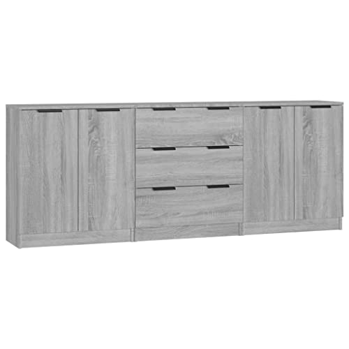 vidaXL Sideboard 3-TLG. Kommode Anrichte Schrank Beistellschrank Mehrzweckschrank Standschrank mit Schubladen Türen Grau Sonoma Eiche-Optik Holzwerkstoff von vidaXL