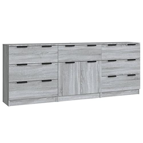 vidaXL Sideboard 3-TLG. Kommode Anrichte Schrank Beistellschrank Mehrzweckschrank Standschrank mit Schubladen Türen Grau Sonoma Holzwerkstoff von vidaXL
