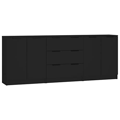 vidaXL Sideboard 3-TLG. Kommode Anrichte Schrank Beistellschrank Mehrzweckschrank Standschrank mit Schubladen Türen Schwarz Holzwerkstoff von vidaXL