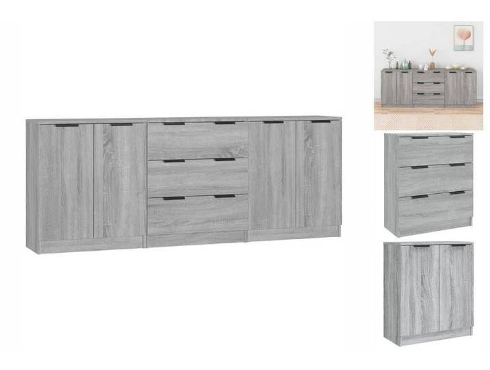 vidaXL Sideboard 3-tlg Sideboard Grau Sonoma Eiche-Optik Spanplatte Kommode Türen Schub, grau von vidaXL