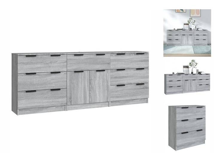 vidaXL Sideboard 3-tlg Sideboard Grau Sonoma Spanplatte Kommode Türen Schubladen, grau von vidaXL