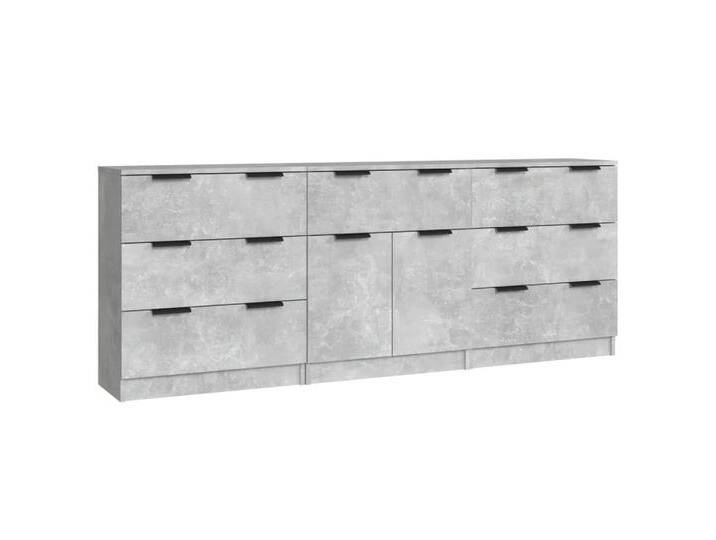 vidaXL Sideboard 3-tlg Sideboard-Set Betongrau Spanplatte Kommode Türen Schubladen, grau von vidaXL