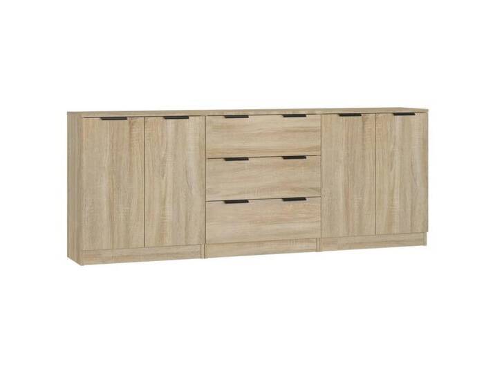 vidaXL Sideboard 3-tlg Sideboard Sonoma Eiche-Optik Spanplatte Kommode Türen Schubladen, braun vidaXL Sideboard 3-tlg Sideboard Sonoma Eiche-Optik Spanplatte Kommode Türen Schubladen, braun von vidaXL