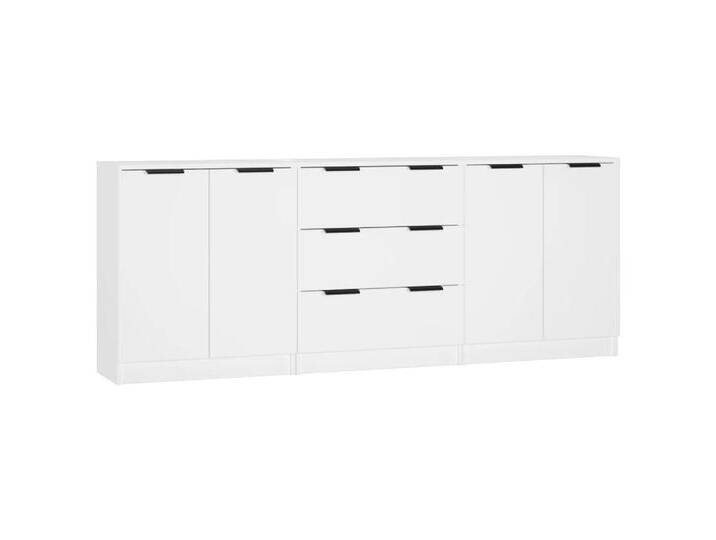 vidaXL Sideboard 3-tlg Sideboard Weiß Spanplatte Kommode Türen Schubladen, weiß von vidaXL