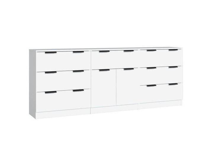 vidaXL Sideboard 3-tlg Sideboard Weiß Spanplatte Kommode Türen Schubladen, weiß vidaXL Sideboard 3-tlg Sideboard Weiß Spanplatte Kommode Türen Schubladen, weiß von vidaXL