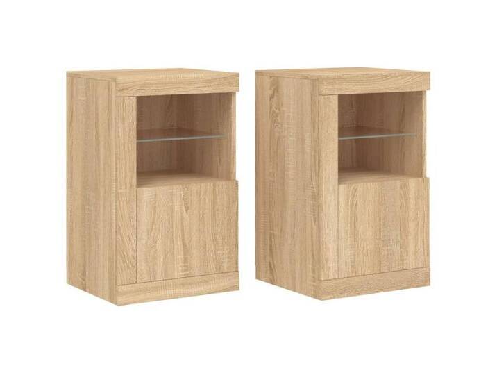 vidaXL Sideboard Beistellschränke mit LED Leuchten 2 Stk Sonoma Eiche Glas Vitrine, braun vidaXL Sideboard Beistellschränke mit LED Leuchten 2 Stk Sonoma Eiche Glas Vitrine, braun von vidaXL