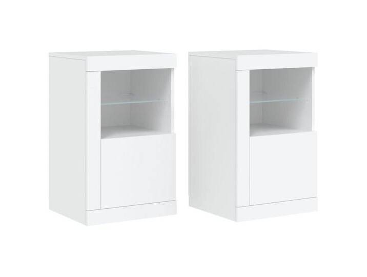 vidaXL Sideboard Beistellschränke mit LED Leuchten 2 Stk Weiß Spanplatte Glas Vitrine, weiß von vidaXL