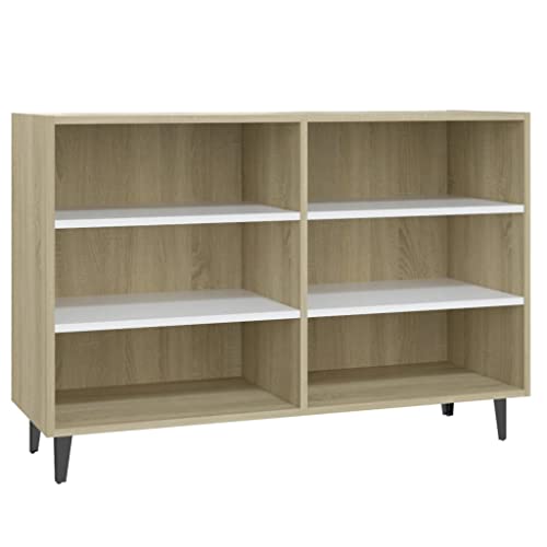 vidaXL Sideboard Beistellschrank Kommode Schrank Anrichte Bücherregal Bücherschrank Mehrzweckschrank Standschrank Weiß Sonoma-Eiche 103,5x35x70cm Holzwerkstoff von vidaXL