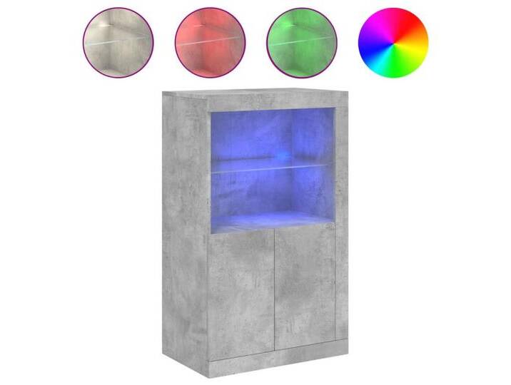 vidaXL Sideboard Beistellschrank mit LED Leuchten Betongrau Spanplatte Glas Vitrine, grau von vidaXL
