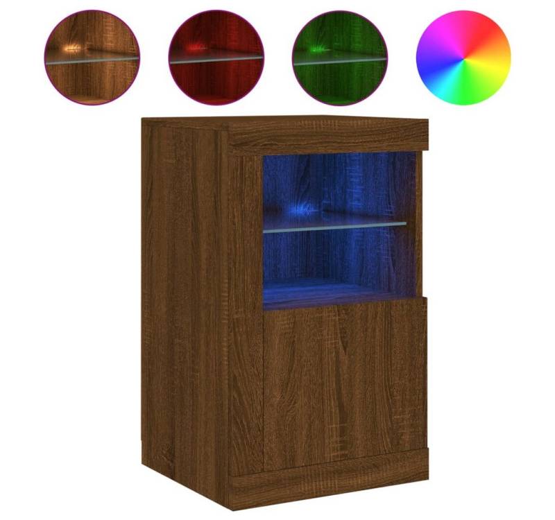 vidaXL Sideboard Beistellschrank mit LED Leuchten Braun Eiche Spanplatte Glas Vitrine von vidaXL