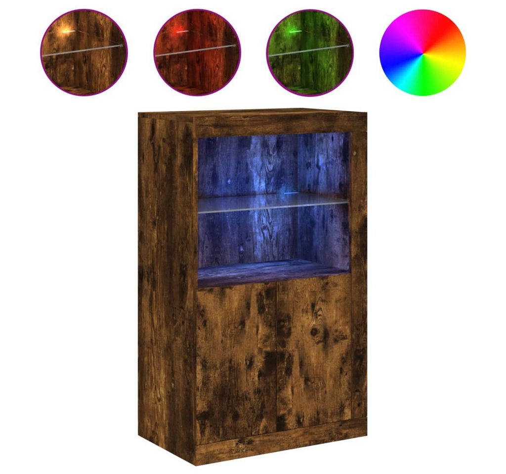 vidaXL Sideboard Beistellschrank mit LED Leuchten Räuchereiche Spanplatte Glas Vitrine vidaXL Sideboard Beistellschrank mit LED Leuchten Räuchereiche Spanplatte Glas Vitrine von vidaXL