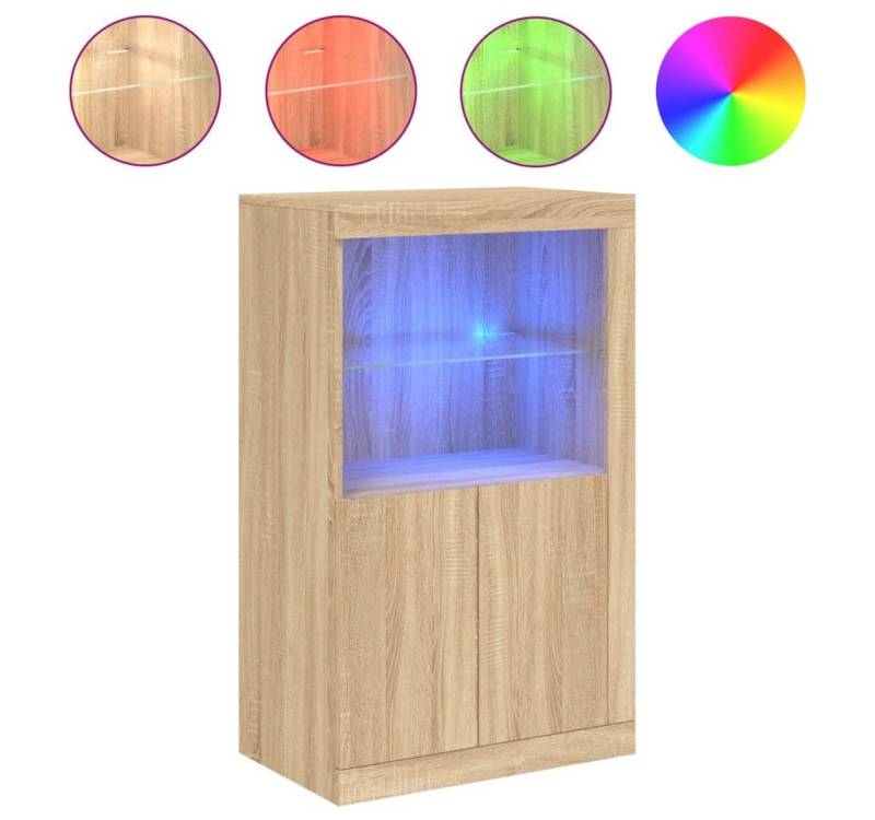 vidaXL Sideboard Beistellschrank mit LED Leuchten Sonoma Eiche Spanplatte Glas Vitrine von vidaXL