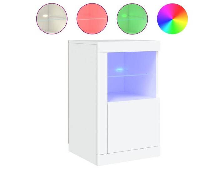 vidaXL Sideboard Beistellschrank mit LED Leuchten Weiß Spanplatte Glas Vitrine, weiß von vidaXL