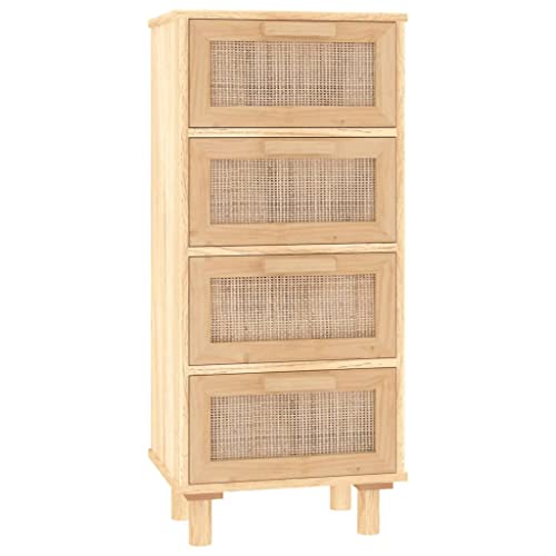 vidaXL Sideboard mit Schubladen Schrank Anrichte Beistellschrank Kommode Schubladenschrank Braun 40x30x90cm Massivholz Kiefer Natur-Rattan von vidaXL