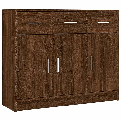 vidaXL Sideboard, Kommode mit viel Stauraum, Mehrzweckschrank Schrank mit Türen Schubladen, Beistellschrank Anrichte Wohnzimmer, Braun Eichen-Optik Holzwerkstoff von vidaXL