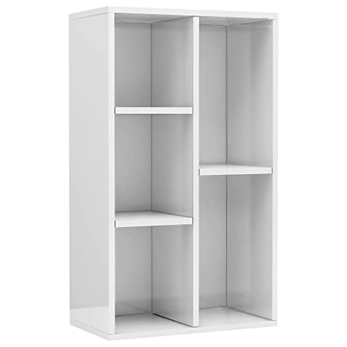 vidaXL Sideboard Bücherregal, Bücherschrank mit 5 Fächern, Wandregal Standregal für Wohnzimmer, Regal Büroregal Aktenregal, Hochglanz-Weiß Holzwerkstoff von vidaXL