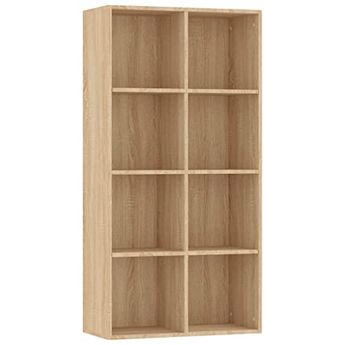 vidaXL Sideboard Bücherregal, Bücherschrank mit 8 Fächern, Würfelregal Standregal für Wohnzimmer, Büroregal Aktenregal, Sonoma-Eiche Holzwerkstoff von vidaXL