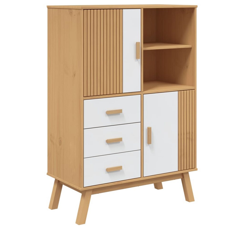 vidaXL Sideboard Highboard OLDEN Weiß und Braun 85x43x125 cm Massivholz Kiefer (1 St) von vidaXL