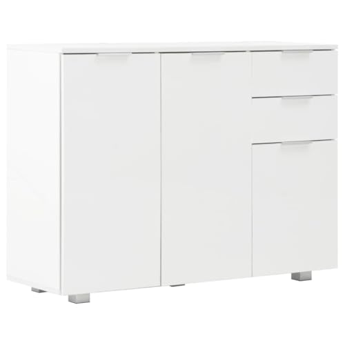 vidaXL Sideboard Hochglanz-Weiß mit 2 Schubladen 3 Türen Kommode Anrichte Schrank Mehrzweckschrank Standschrank Beistellschrank 107x35x80,5cm von vidaXL