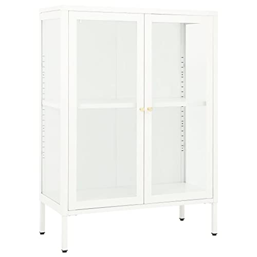 vidaXL Sideboard Kommode Anrichte Schrank Beistellschrank Mehrzweckschrank Standschrank Bücherschrank Lagerschrank Weiß 75x35x105cm Stahl Glas von vidaXL