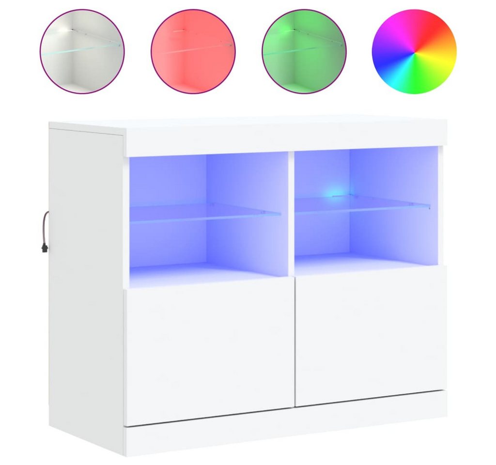 vidaXL Sideboard Kommode Sideboard mit LED Leuchten Weiß 81x37x67 cm Glas Vitrine von vidaXL