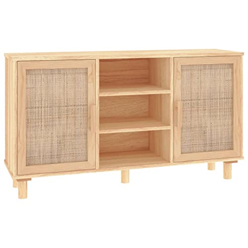 vidaXL Sideboard Schrank Anrichte Beistellschrank Kommode Mehrzweckschrank Standschrank Braun 105x30x60cm Massivholz Kiefer Natur-Rattan von vidaXL