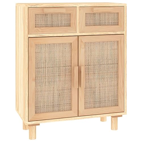 vidaXL Sideboard Schrank Anrichte Beistellschrank Kommode Mehrzweckschrank Standschrank Braun 60x30x75cm Massivholz Kiefer Natur-Rattan von vidaXL
