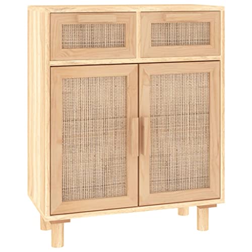 vidaXL Sideboard Schrank Anrichte Beistellschrank Kommode Mehrzweckschrank Standschrank Braun 60x30x75cm Massivholz Kiefer Natur-Rattan von vidaXL