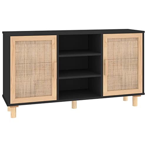 vidaXL Sideboard Schrank Anrichte Beistellschrank Kommode Mehrzweckschrank Standschrank Schwarz 105x30x60cm Massivholz Kiefer Natur-Rattan von vidaXL