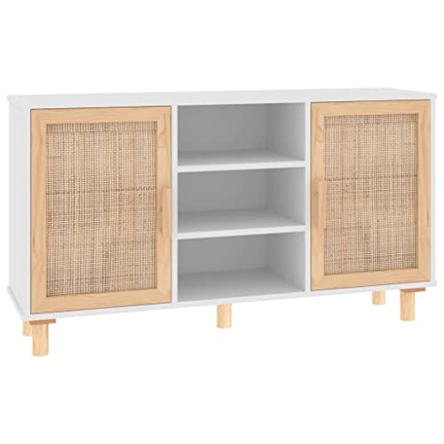 vidaXL Sideboard Schrank Anrichte Beistellschrank Kommode Mehrzweckschrank Standschrank Weiß 105x30x60cm Massivholz Kiefer Natur-Rattan von vidaXL