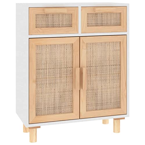 vidaXL Sideboard Schrank Anrichte Beistellschrank Kommode Mehrzweckschrank Standschrank Weiß 60x30x75cm Massivholz Kiefer Natur-Rattan von vidaXL