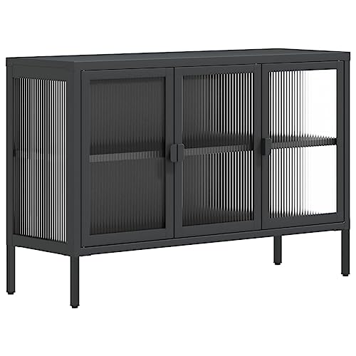 vidaXL Sideboard, Kommode mit Einer einstellbaren Ablage, Highboard Wohnzimmerschrank mit Glastür, Schrank Anrichte Beistellschrank, Schwarz Glas Stahl von vidaXL