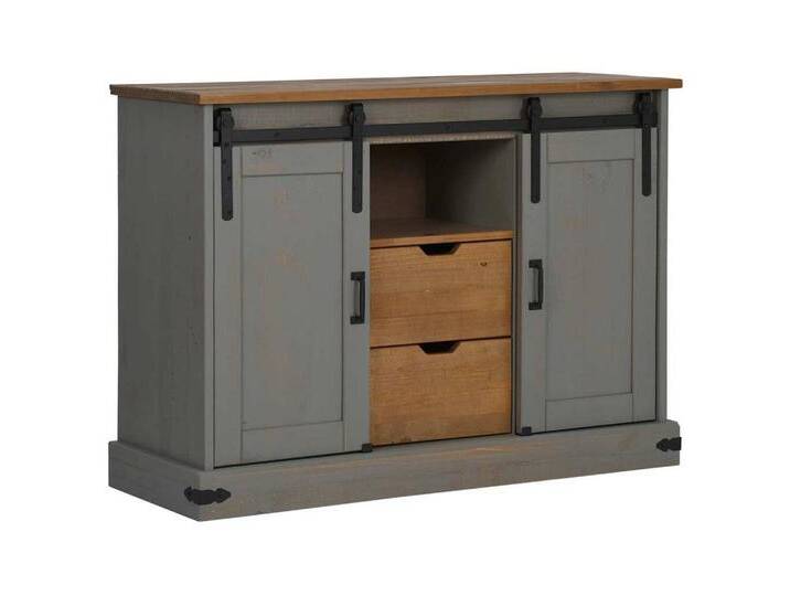 vidaXL Sideboard Sideboard HALDEN 2 Schiebetüren Grau 112x40x80 cm Massivholz (1 St), grau, Grau von vidaXL