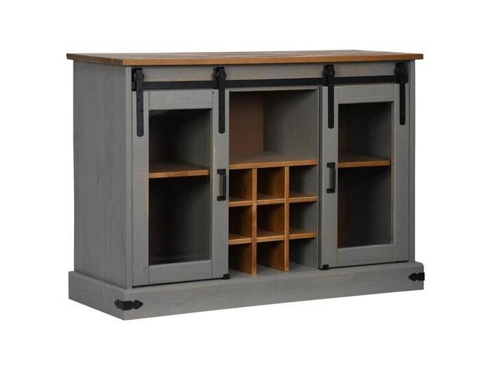 vidaXL Sideboard Sideboard HALDEN 2 Schiebetüren Grau 112x40x80 cm Massivholz (1 St), grau von vidaXL